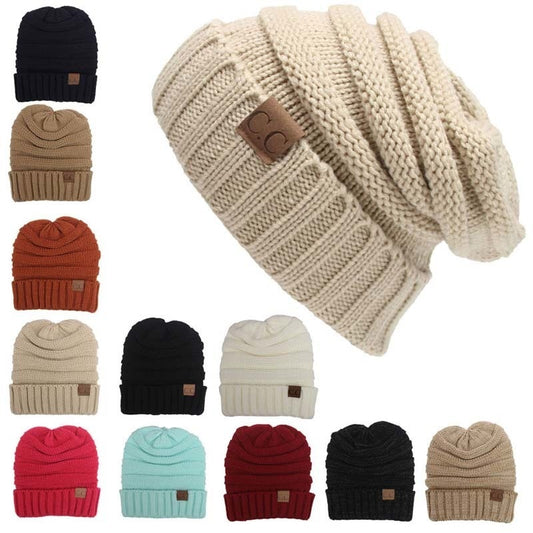 CC Beanies Hats & Caps Women Winter Knitted Wool Cap Men Casual Unisex Solid Color Hip-Hop Skullies Beanie Warm Hat