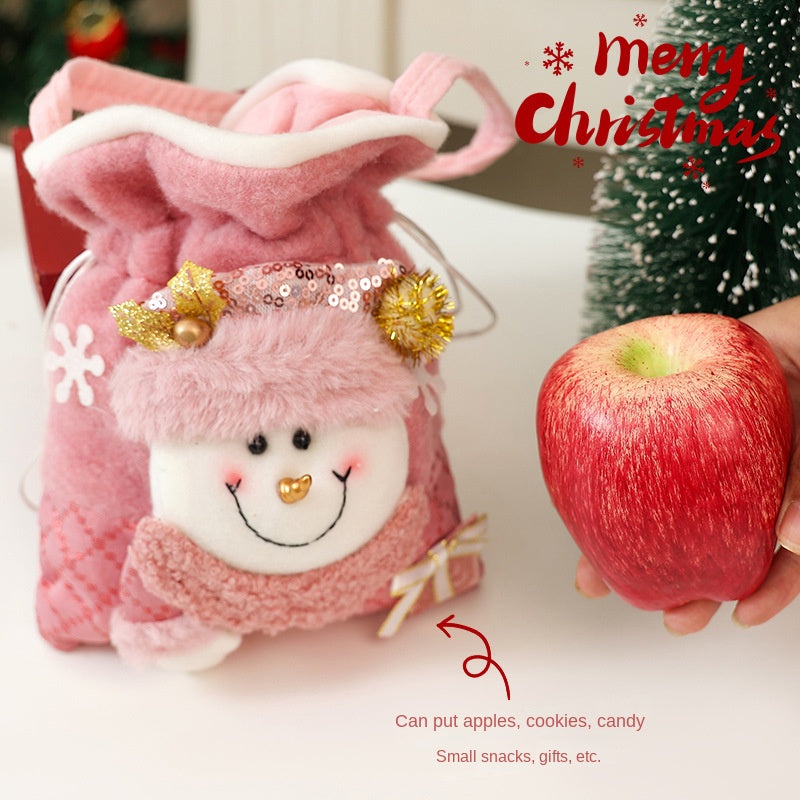 Christmas gift bag, pink glitter gift bag, Christmas Eve apple bag, kindergarten candy bag