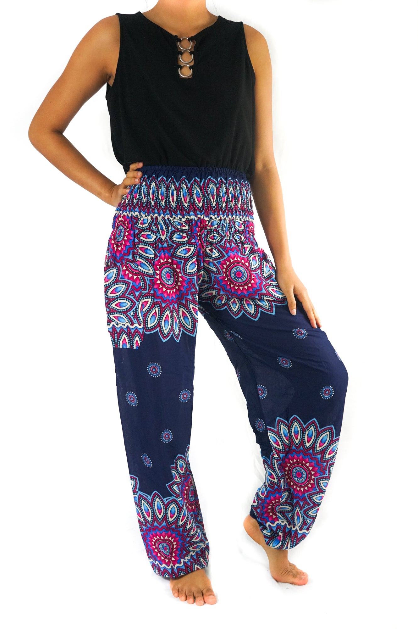 Blue FLORAL MANDALA Women Harem Pants Boho Pants Hippie