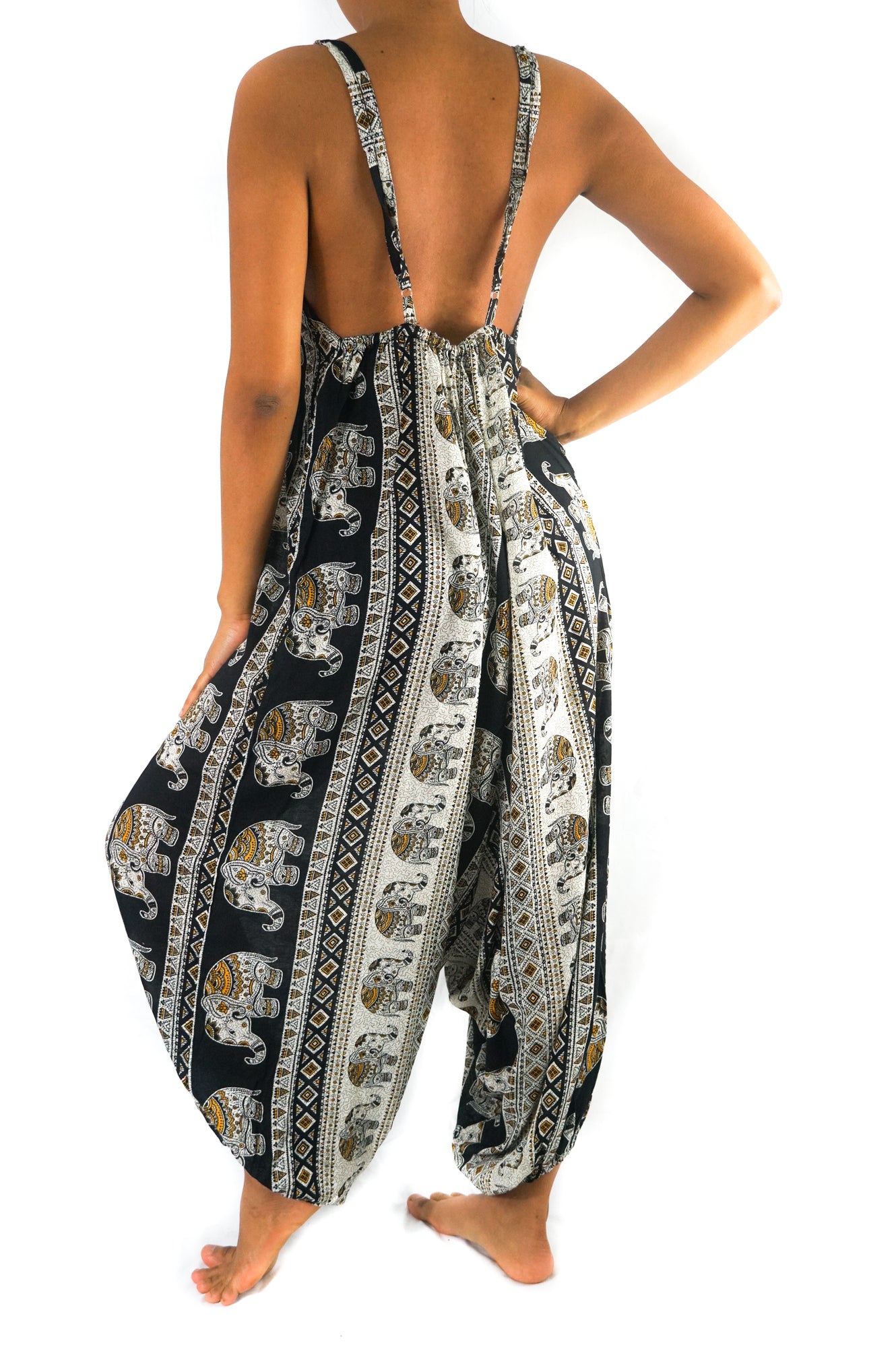 Black Elephant Boho Hippie Jumpsuit Rompers