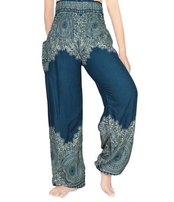 Teal FLORAL Damen Boho Hose Hippie Hose Yoga Hose