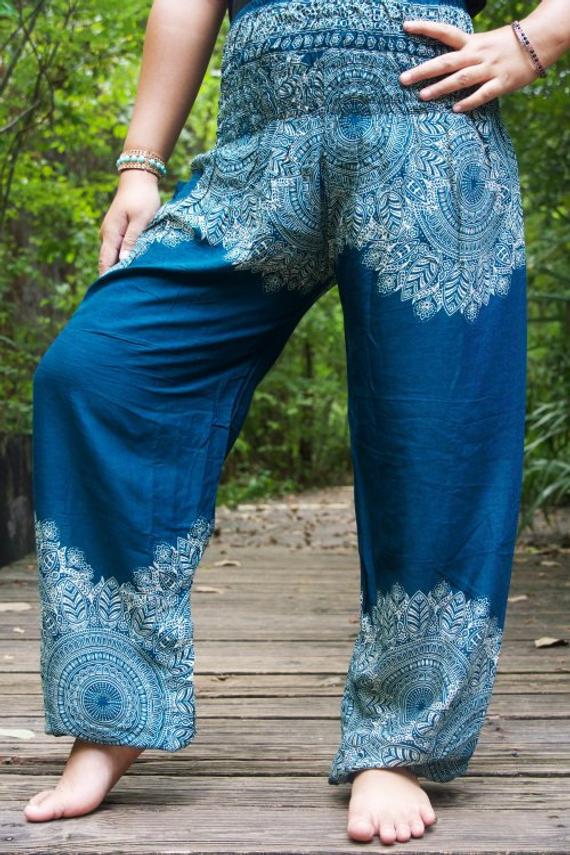 Teal FLORAL Damen Boho Hose Hippie Hose Yoga Hose